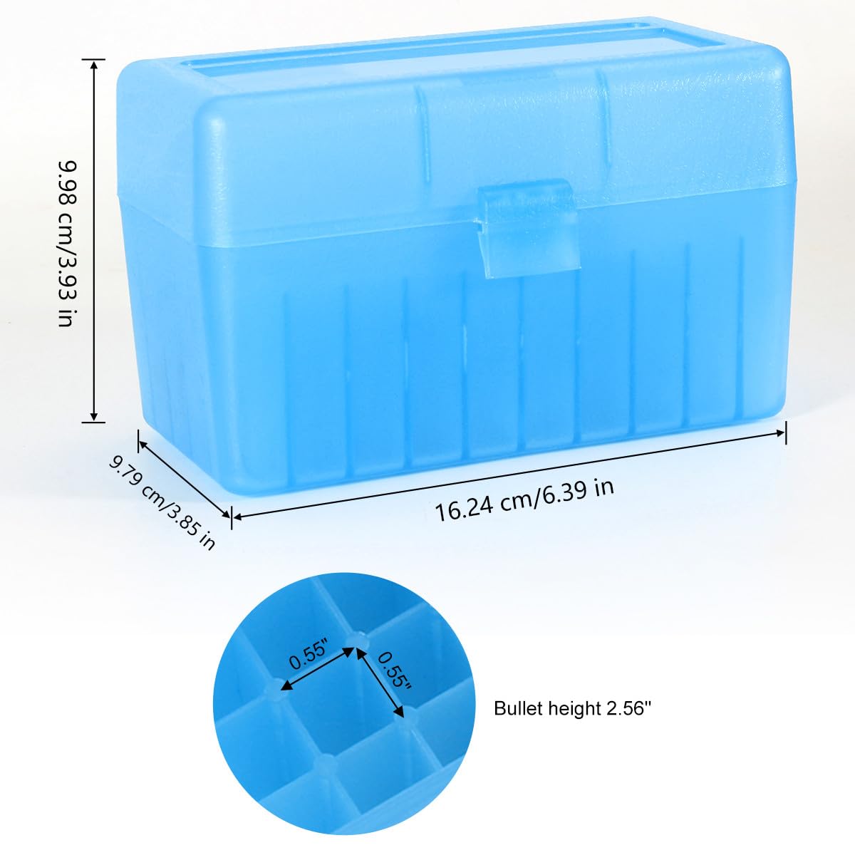 50 Round Flip-Top Fucile Ammortizzatore Box Plastica Impilabile e Bloccabile Ammortizzatore Can Bullet Case Progettato per Fucile o Shotgun Ammortizzatore Storage-Blu 6,39"*3,85"*3,93"