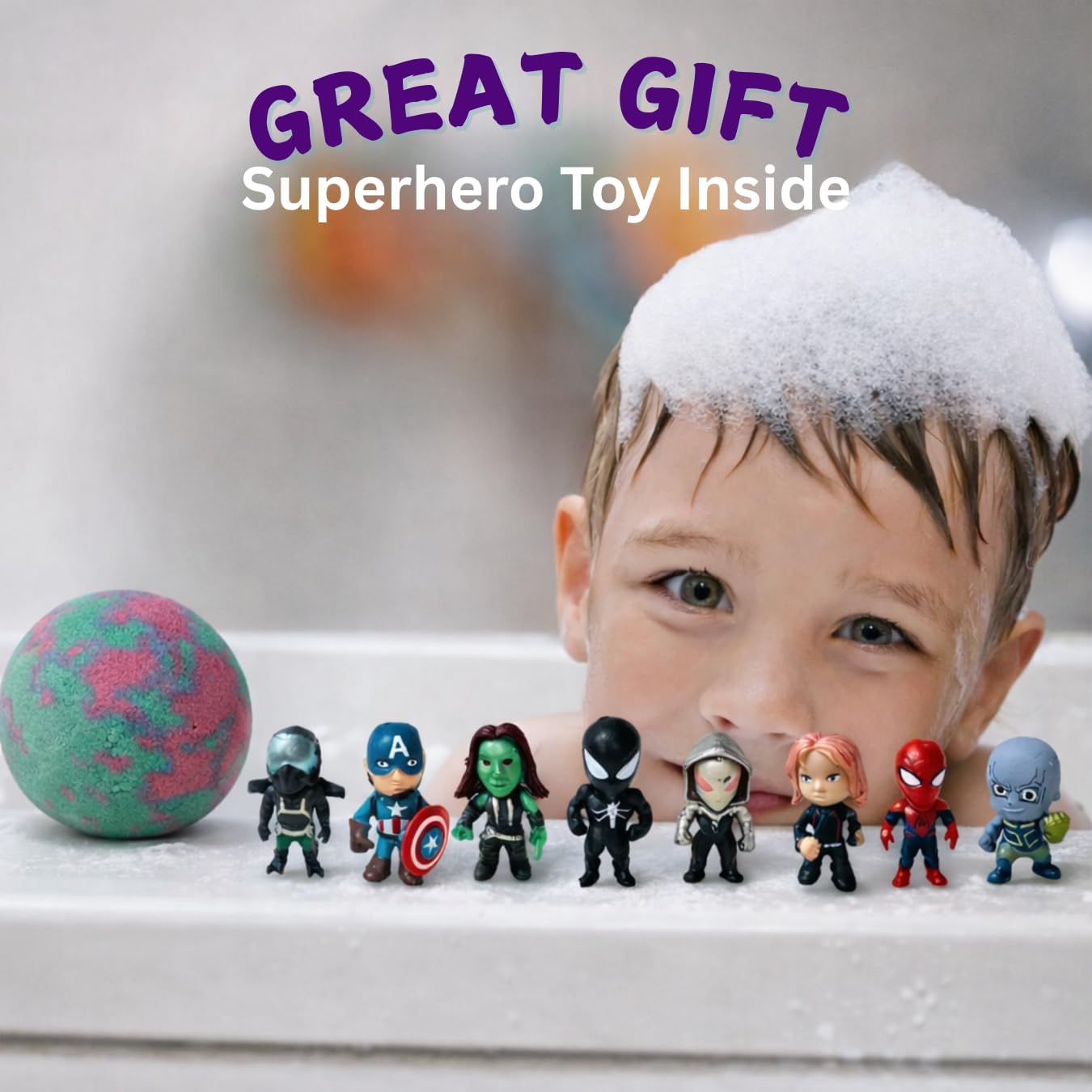 EvolutionUSA 6 Purple Epic Superhero Bath Bombs for Kids – Childrens Super Hero Bath Bombs Toy, Organic Bathbomb with Surprise, Superhero Bath Fizzers, Lush Bathbombs Birthday, Christmas, Easter