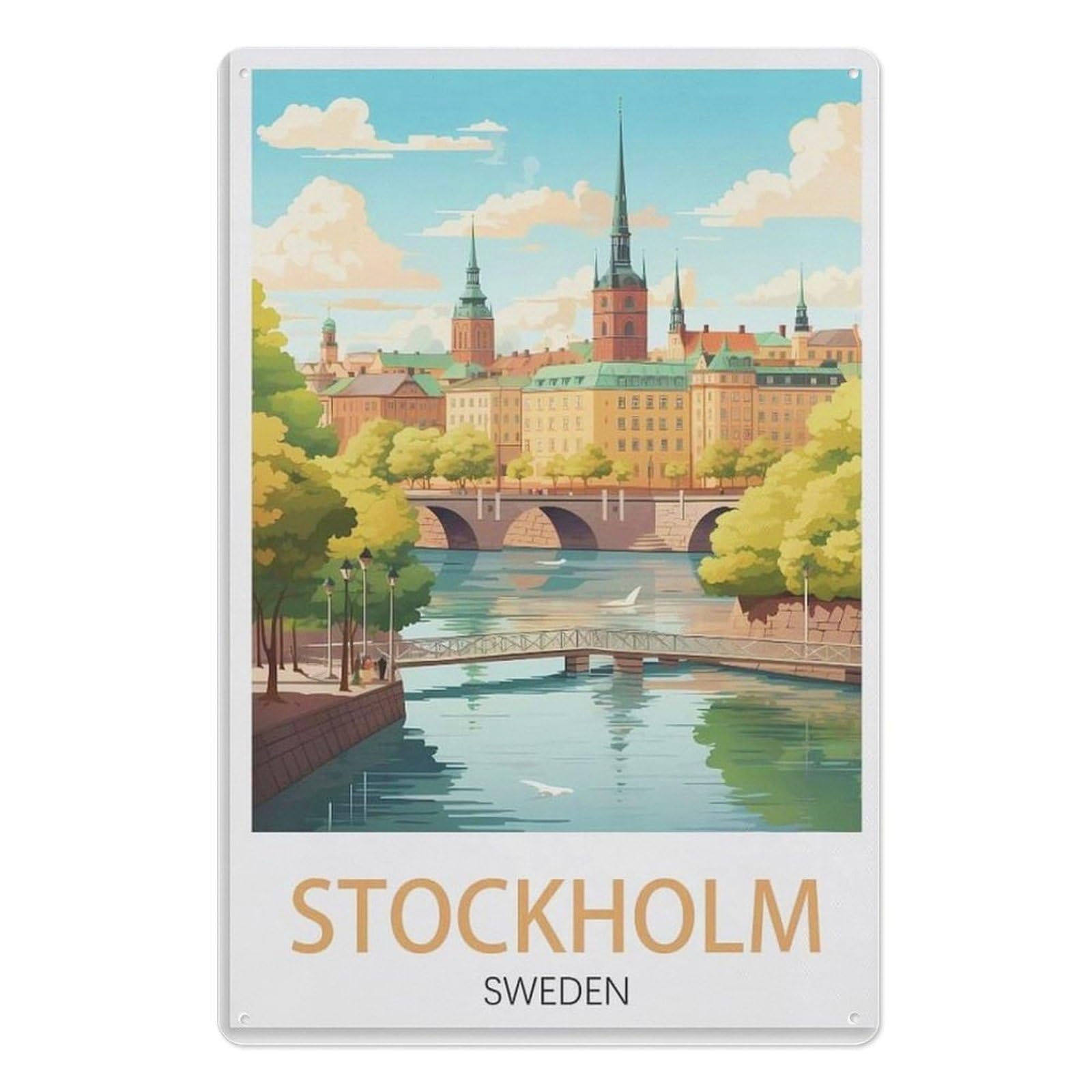 Tin Sign Metal Tin Poster Retro Sign For Wall Vintage Wall Decor Metal Tin Sign，Stockholm Sweden20x30cm(8x12 inch) AA-146