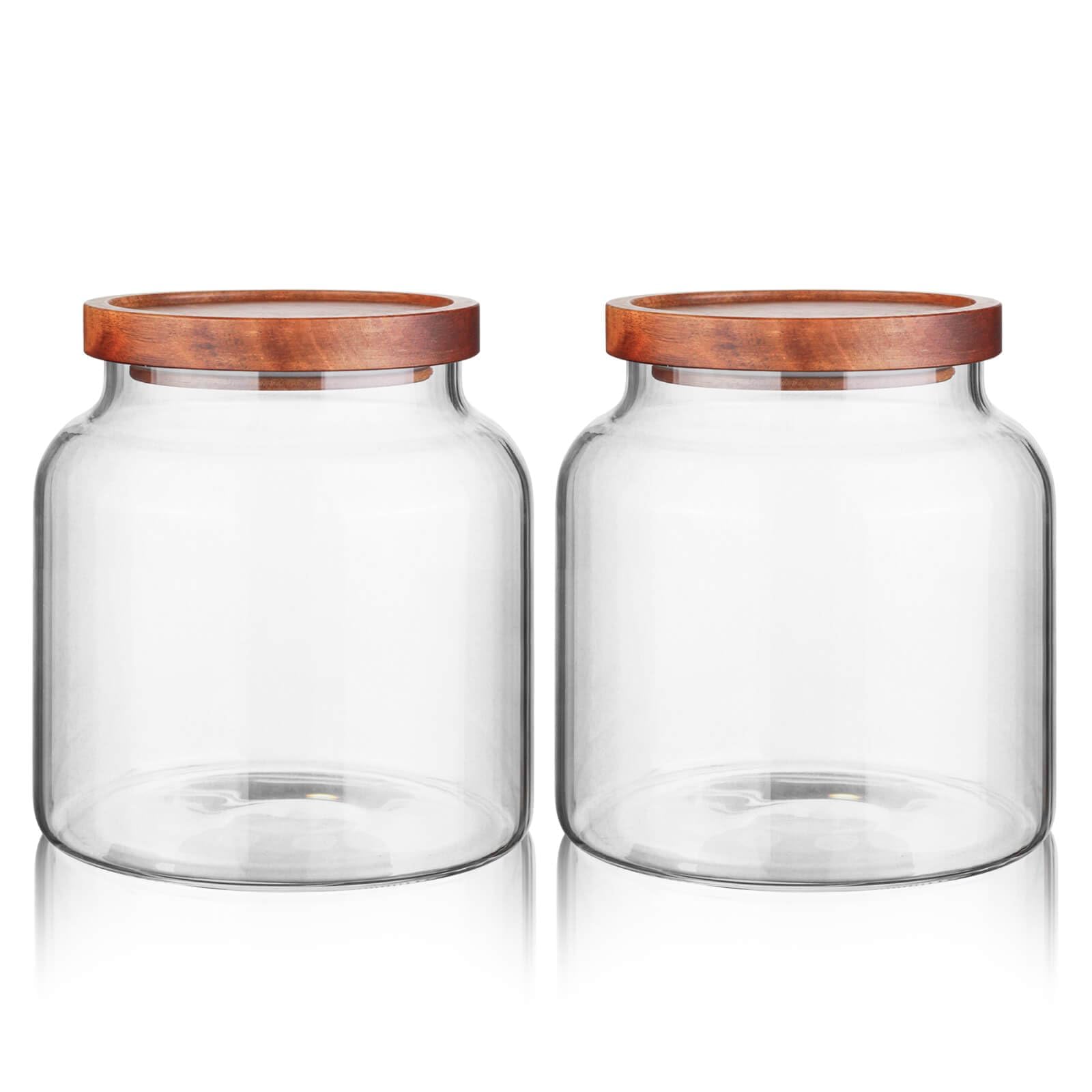 Labina Lot de 2 boîtes de rangement hermétiques en verre avec couvercles en bois, 1600 ml, large ouverture, pour garde-manger, farine, sucre, biscuits, spagetti, noix et bonbons