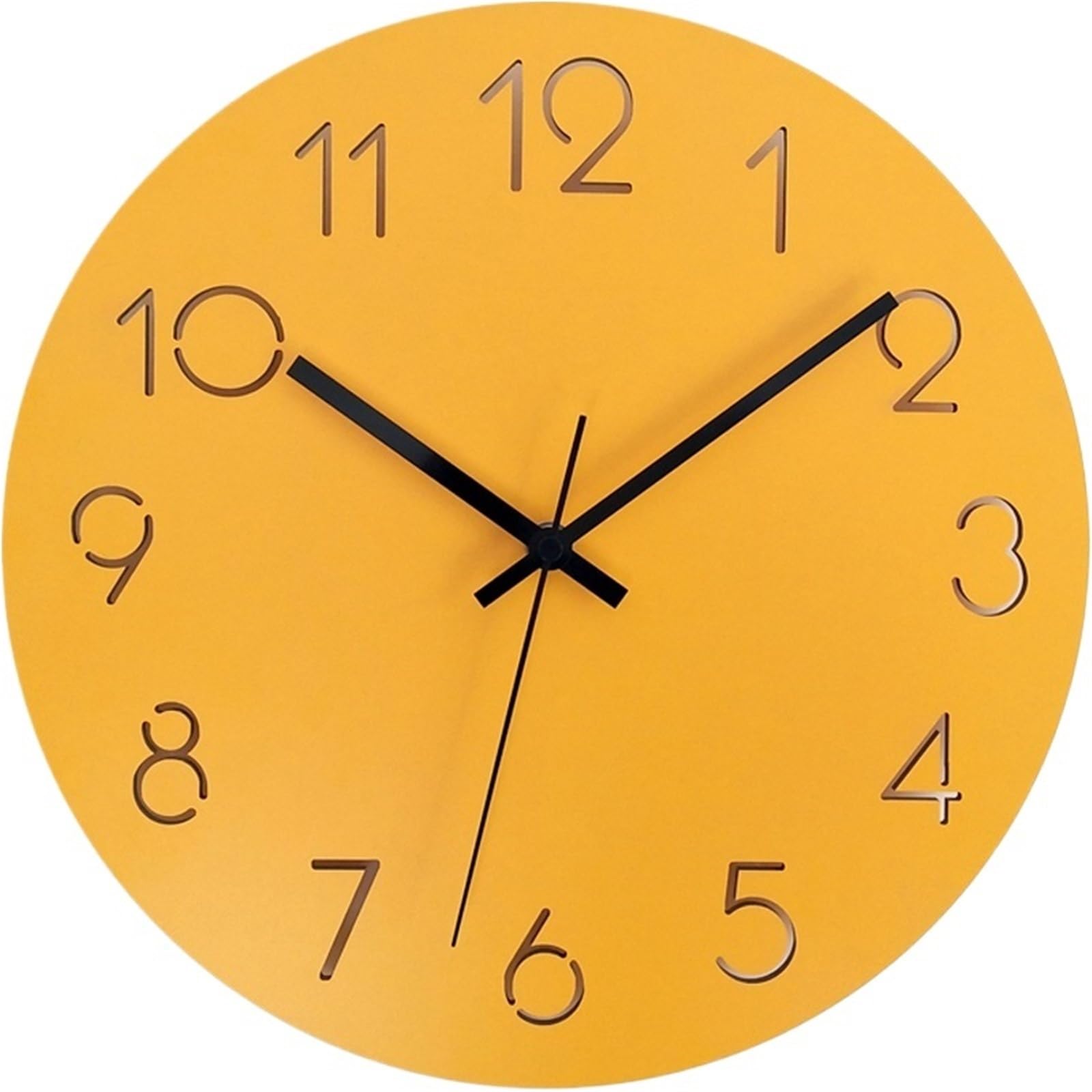 Horloge murale jaune créative de 12 pouces silencieuse pour salon