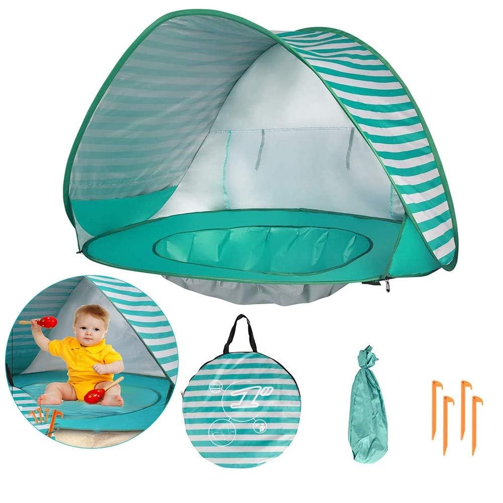 TERRIFI Baby Beach Tent with Pool, UPF 50+ Sun Shelter, Outdoor Tent for 0-3 Year Olds, Portable Mini Pool, Ideal for Parks and Beach Shade, Easy to Set Up and Carry