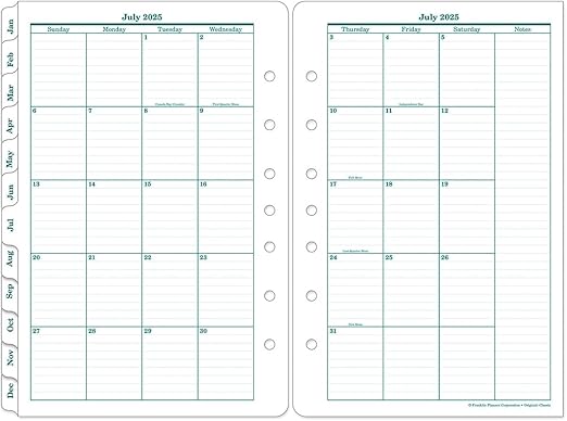 FranklinCovey - Original Two-Page Monthly Calendar Tabs (Classic, Jul 2025 - Jun 2026)