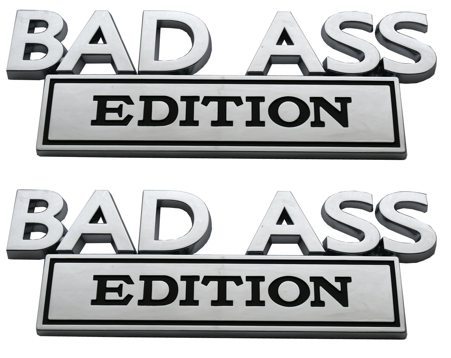 2Pack Big Size Bad Ass Edition Emblem 3D Badass Badge Sticker Decal with Tape Replacement for Cars, Trucks, Motorcycles, Boats Laptops (Chrome)