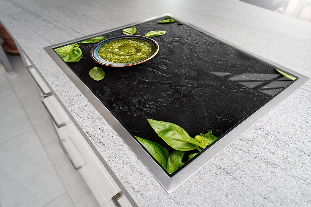 Placa protectora de vitrocerámica 70 x 52 cm 1 pieza cocina eléctrica universal para inducción protección contra salpicaduras tabla de cortar de vidrio templado como decoración, ALBAHACA