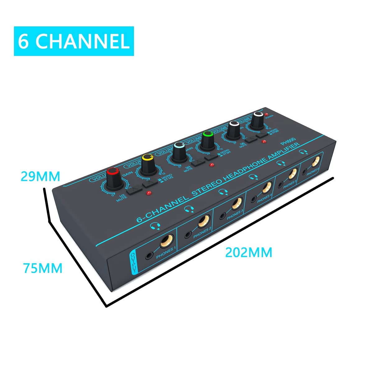 1 amplificador de auriculares estéreo de 6 canales, mini mezclador de audio portátil de bajo ruido para estudio de grabación, verde