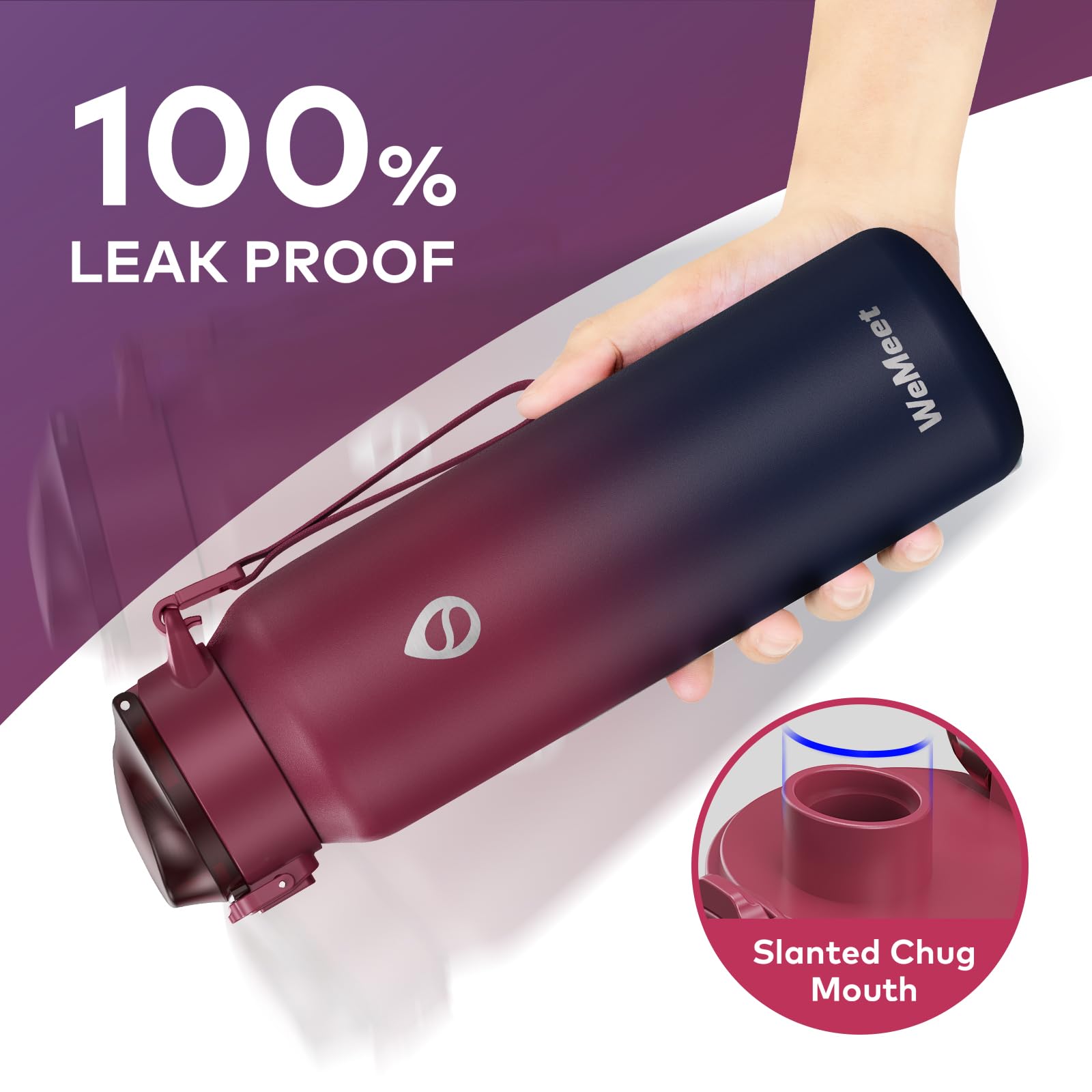 WEMEET - Borraccia in acciaio inox con cannuccia rimovibile, 700 ml, in acciaio inox 18/10, senza BPA, con coperchio in trifenilmetano, perfetta per sport all'aria aperta, lavoro, viaggi e scuola