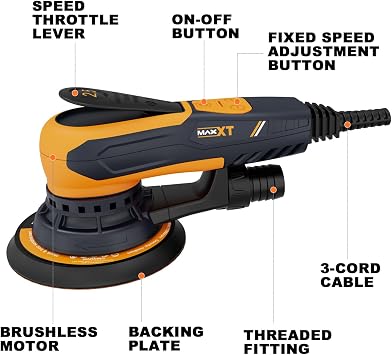 MAXXT 150mm Eccentric Sander - 2.5mm Orbit - 350W Brushless Multi-Function Sander for Wood Polishing with 6 Variable Speeds - 230V