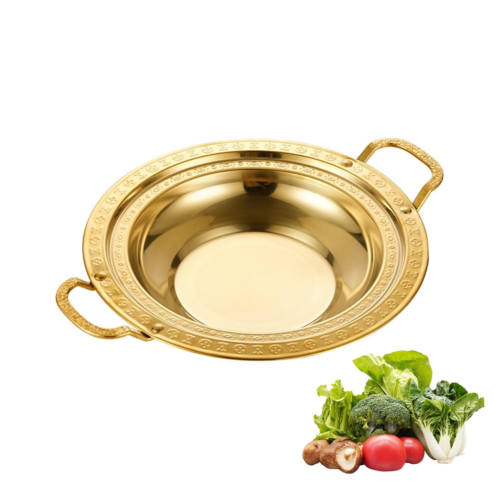 Poêle à paella de qualité en acier inoxydable doré 32 cm