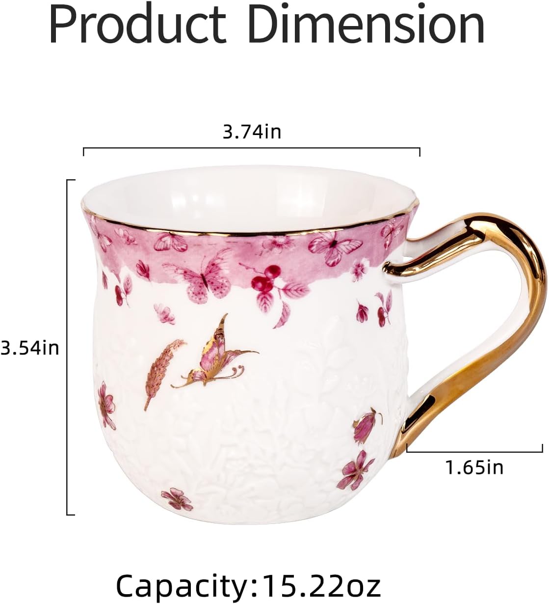 KAMMAK Coffee Mugs Ceramic Novelty Cups 16oz Porcelain Tea Cups Set of 2 Large Cappuccino Mugs with Handle Espresso Mug for Hot Cocoa, Latte, Breakfast Cereal, Americano (Butterfly) - Image 2