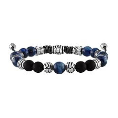 Bulova Mens Jewelry Classic Semi-Precious Beaded Bolo Bracelet Stainless Steel Matte Black Onyx Sliding Clasp 8MM Beads