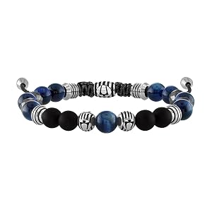 Bulova Mens Jewelry Classic Semi-Precious Beaded Bolo Bracelet Stainless Steel Matte Black Onyx Sliding Clasp 8MM Beads