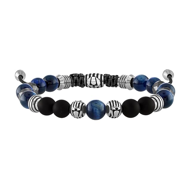 Bulova Mens Jewelry Classic Semi-Precious Beaded Bolo Bracelet Stainless Steel Matte Black Onyx Sliding Clasp 8MM Beads