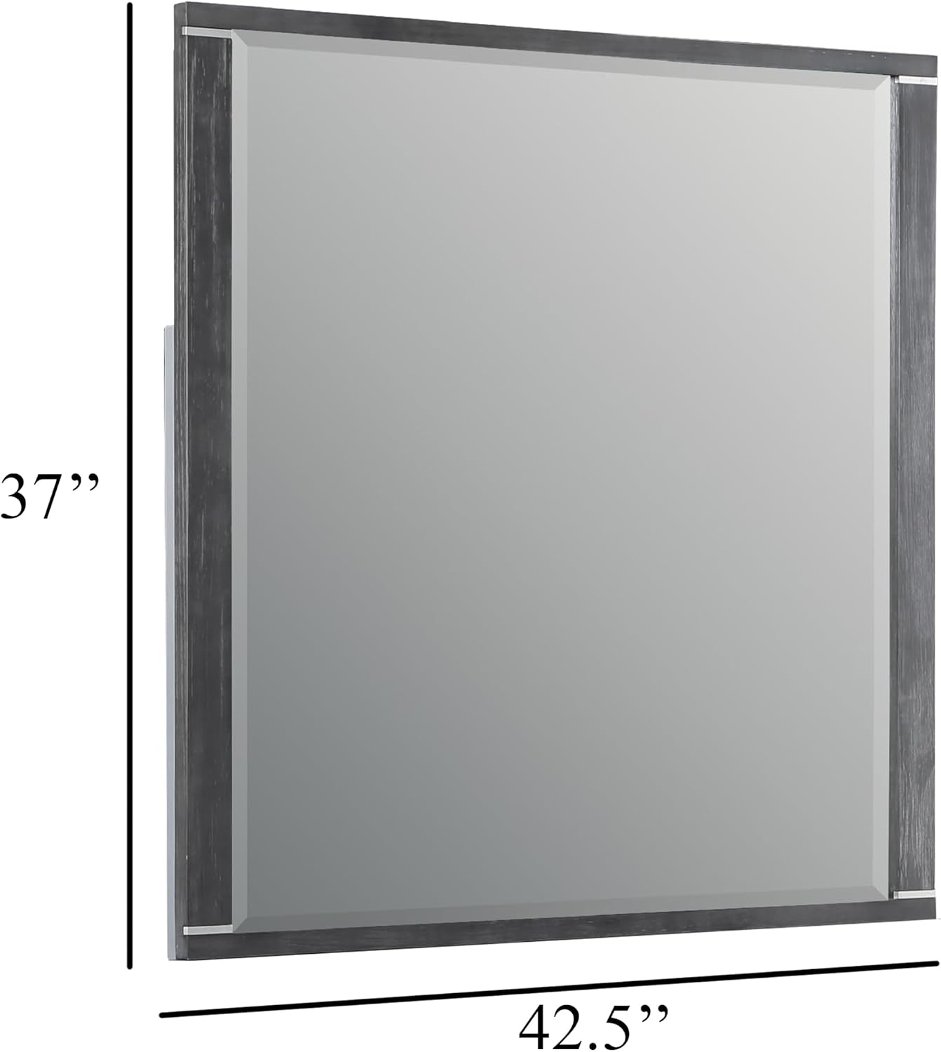Benzara Odiy Vanity Dresser Mirror, Charcoal Gray, 42 Inch Solid Pine Wood