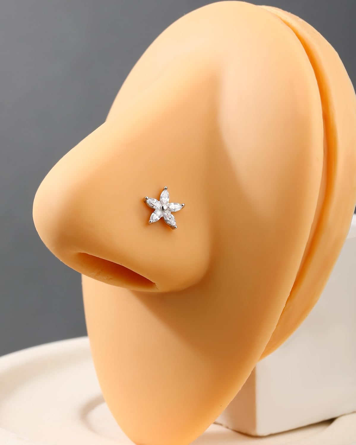 Jewseen 925 Sterling Silver Nose Stud Rings 20g Nose Rings L Shaped Nose Stud Flower Nose Piercing Jewelry for Women Men - Image 6