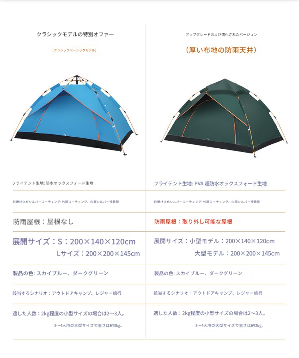 Amazon.co.jp: MCTOG テント 屋外キャンプ シングル ダブル 防雨 全