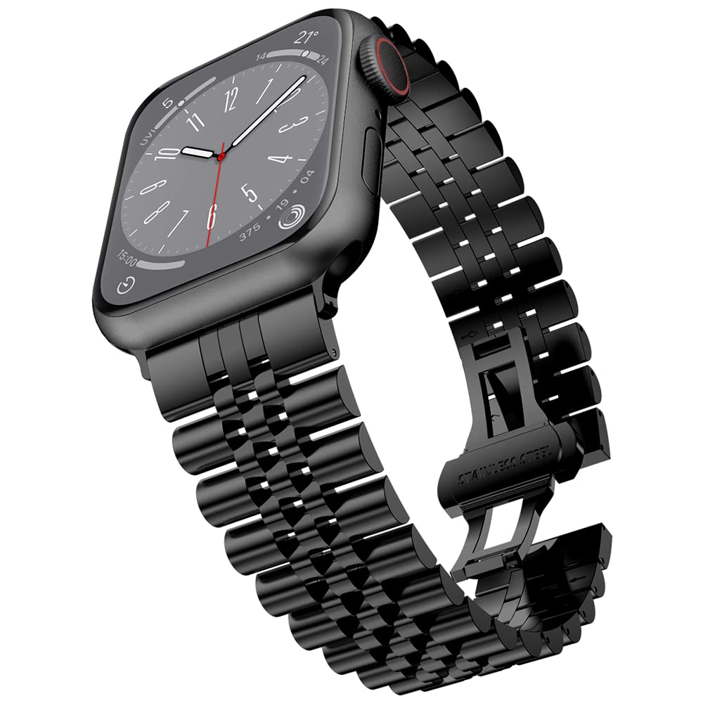 baozai Compatible with Apple Watch Band Series 9 49mm 45mm 44mm 42mm, Stainless Steel iWatch Band with Butterfly Folding Clasp for iWatch Band Ultra2/Ultra/Series 9/8/7/6/5/4/3/2/1