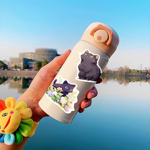 Miniatura 7 de Lindas calcomanías de gato negro para niños, 50 calcomanías de vinilo impermeables para botellas de agua, cuadernos, portátiles, fundas de teléfono,