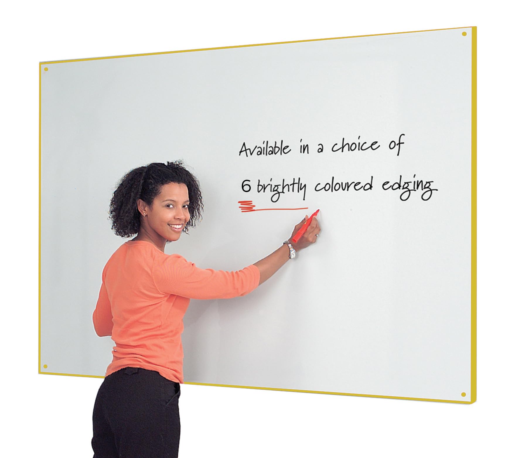 Wonderwall Frameless Large Whiteboard | Double-Sided Dry-Wipe Surface 150 x 120cm with Contoured Coloured Edging| 6 Colours Available Including (Yellow Trim) - for Schools, Offices & Industry