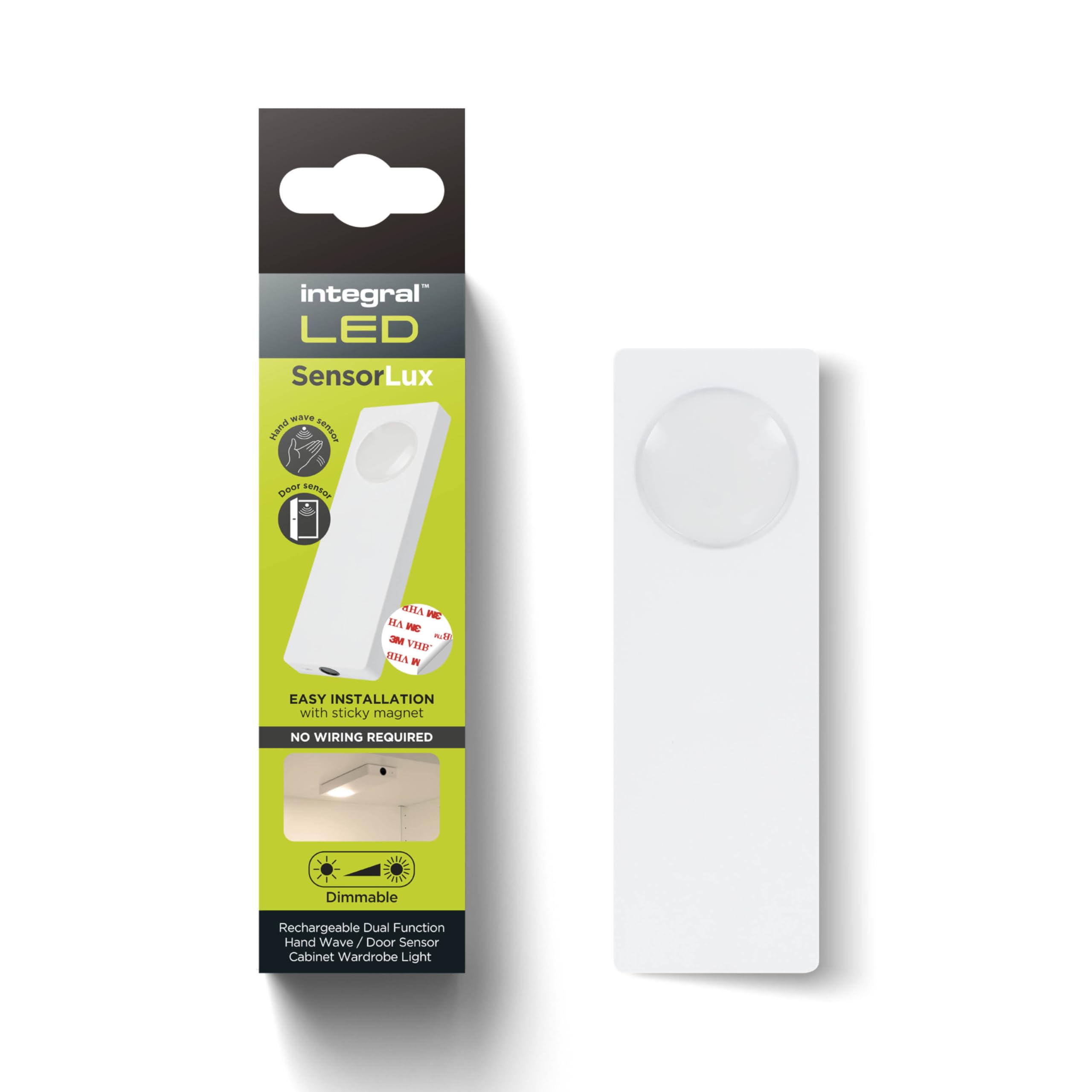 Integral LED SensorLux Warm White Dimmable Door Sensor & Motion Detection Cabinet, Cupboard & Wardrobe Light with Magnetic Strip – Solid Construction, Rechargeable 1000mAh Battery & Easy to Install