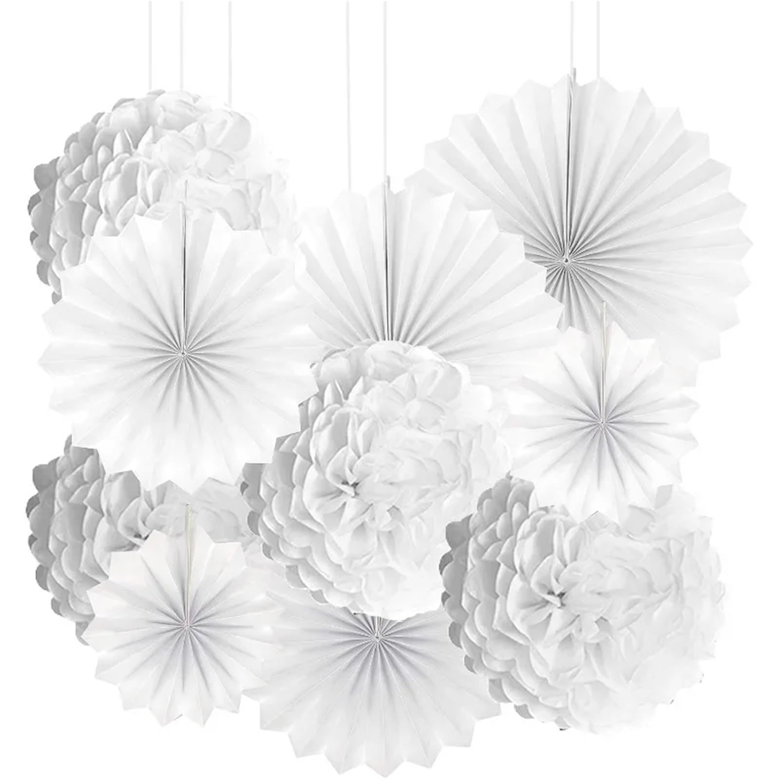 Paper Pompom 10Pcs White Paper Pom-poms Fans Flowers Hanging Decoration for Birthday Wedding Party Photo Booth Supply for Party(White)
