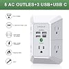 Cargador de pared, protector contra sobretensiones, QINLIANF Extensor de 5 tomas con 4 puertos USB | 1680 julios, regleta de 3 lados, adaptador de enchufe múltiple espaciado para hogar, viajes y oficina, blanco 3