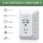 Wall Charger, Surge Protector, QINLIANF 5 Outlet Extender with 4 USB Charging Ports (4.8A Total) 3-Sided 1680J Power Strip Multi Plug Adapter Spaced for Home Travel Office (3U1C)