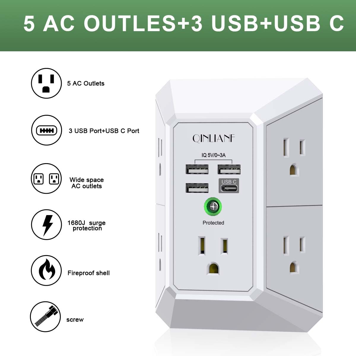 QINLIANF 5 outlet 4 USB ports layout