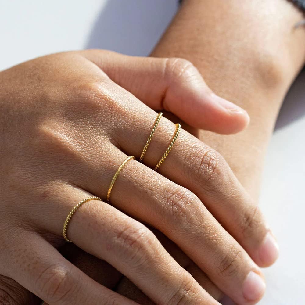ORAZIO 10 Pcs Anillos Mujer Oro 14K Chapado Oro Anillos Apilables Para Mujeres Dainty Oro Apilable Pulgar Anillo Fino Simple Anillo Compromiso Eternidad Anillo Promesa Tamaño 9-25