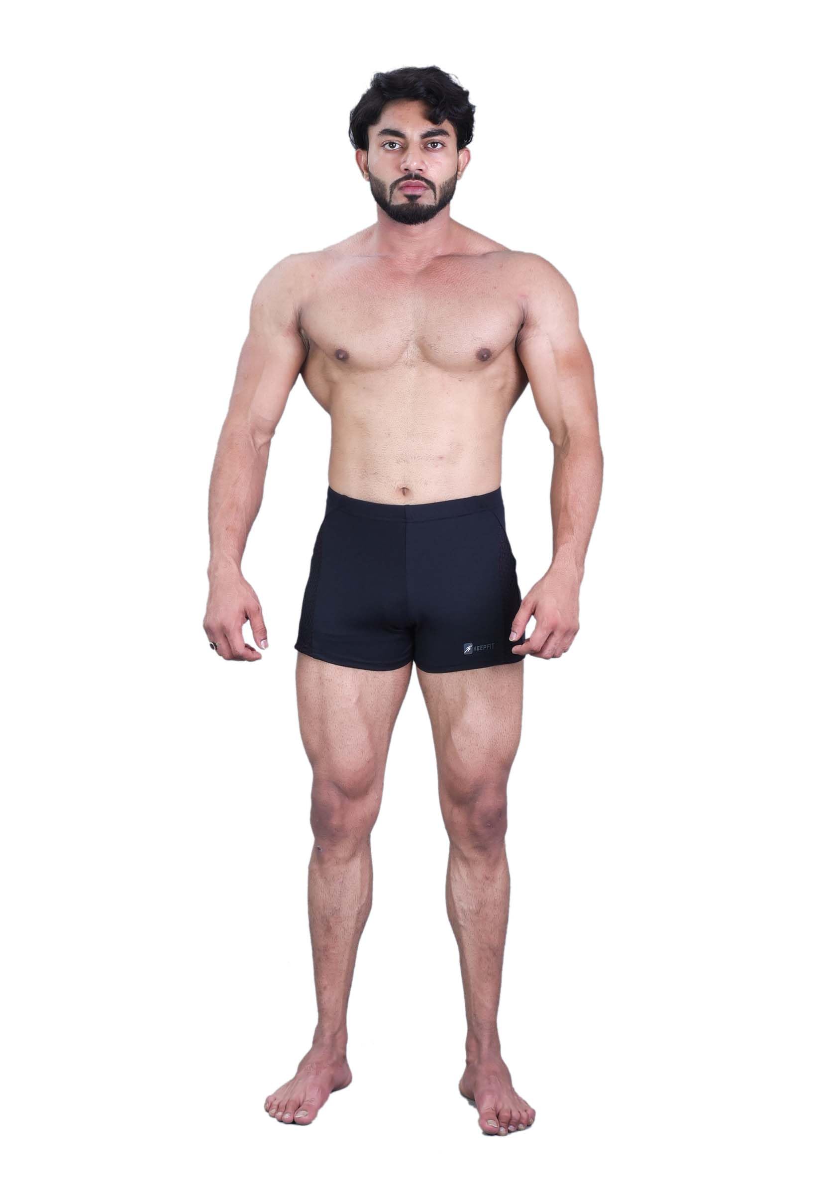 keepfit Men Black Swimming Trunks with Contrast mesh Pannel Design-picture-18