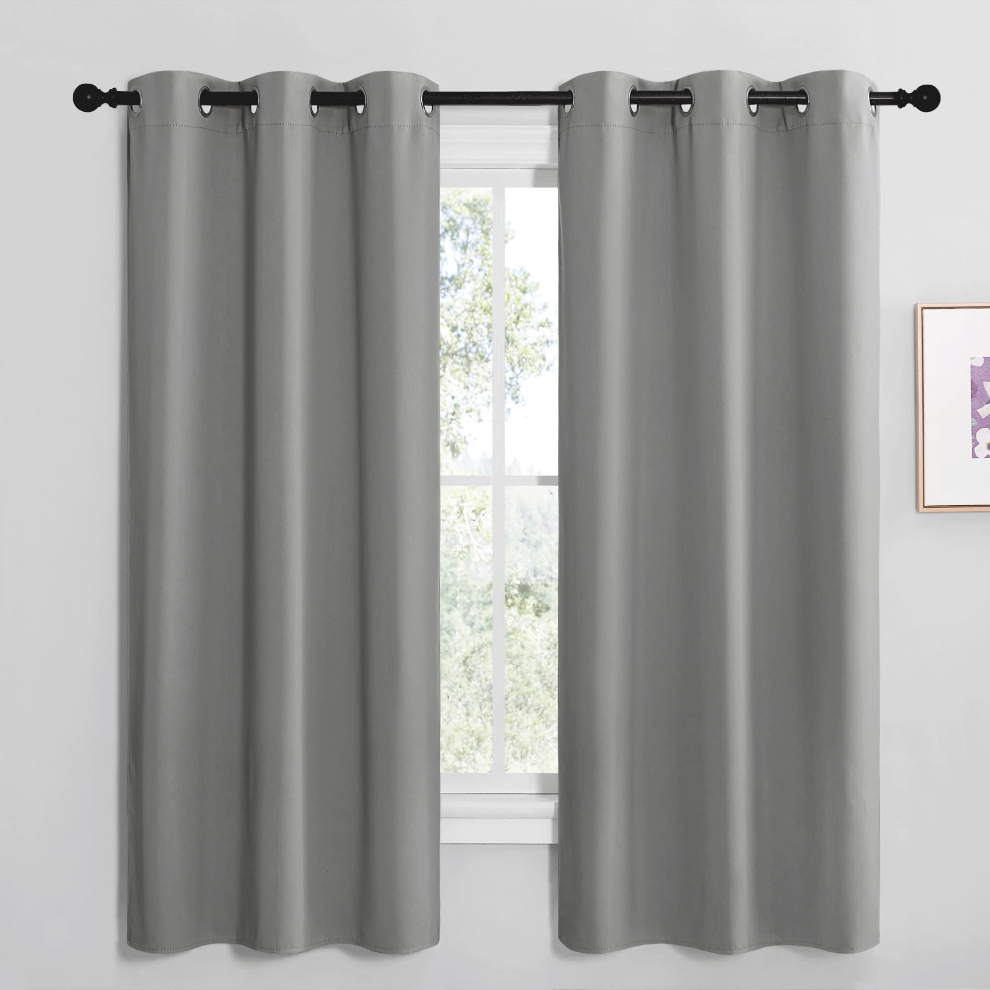 NICETOWN Thermal Insulated Grommet Blackout Curtains, Kids Window Drape Panel for Nursery, Privacy Short Curtains (Silver Grey, 2 Panels, W42 x L68 -Inch)