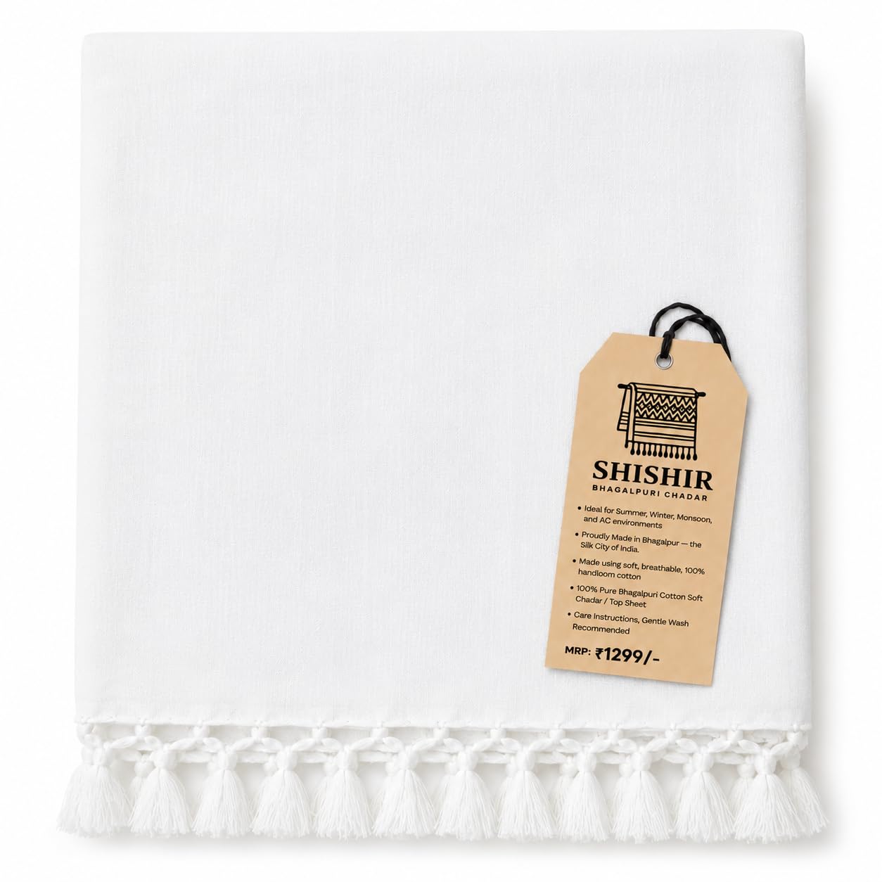 SHISHIR Soft Dull Cotton Bhagalpuri Chadar | Thin Layer Blanket for Summer, Rainy Season & Mild Winter | Lightweight Breathable Odhne Wali Chadar for Sleeping | White I Single Size-image-37