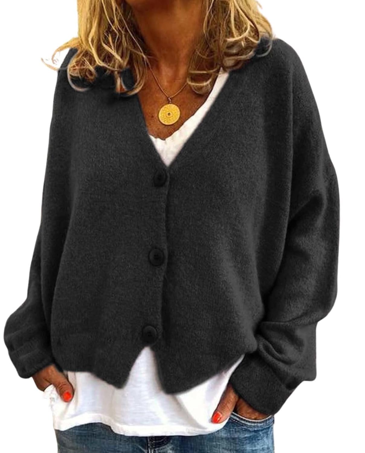 Womens Knit Cardigan Elevates Your Style Solid Color Long Sleeve V Neck Sweater Perfect for Cozy Days and