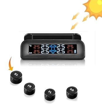 Skyshop Solar C-260 Windshield TPMS Car Tire Pressure Monitoring System with 4 Tyres Sensors Bar/PSI & Temperature Display(External)