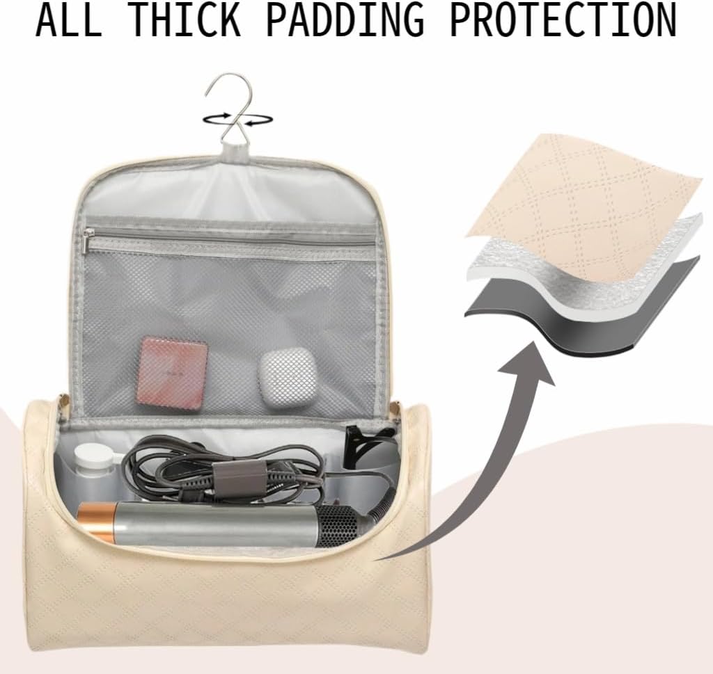 shark flex style case - premium leather travel bag for dyson airwrap & shark hair dryer airwrap, waterproof & easy to clean with 360° soft padding, lightweight hair tools travel bag (Cream)