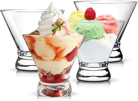 Set of 4 Glass Dessert Bowls 7.4oz Stackable Serving Cups for Ice Cream Sundaes, Yogurt Parfaits & Appetizers | Dishwasher Safe & Shatterproof | Home Kitchen, Catering & Holiday Gifts