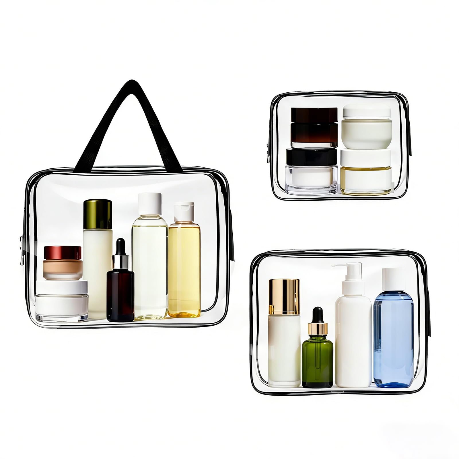 3 PCS Neceser de Aseo, Bolsas Portátil de Maquillaje de PVC, Transparentes Bolsa de Cosmético Organizador Mujer Impermeables, Hombre y Mujer, para Viajes, para Viajes, Almacenamiento, Baño