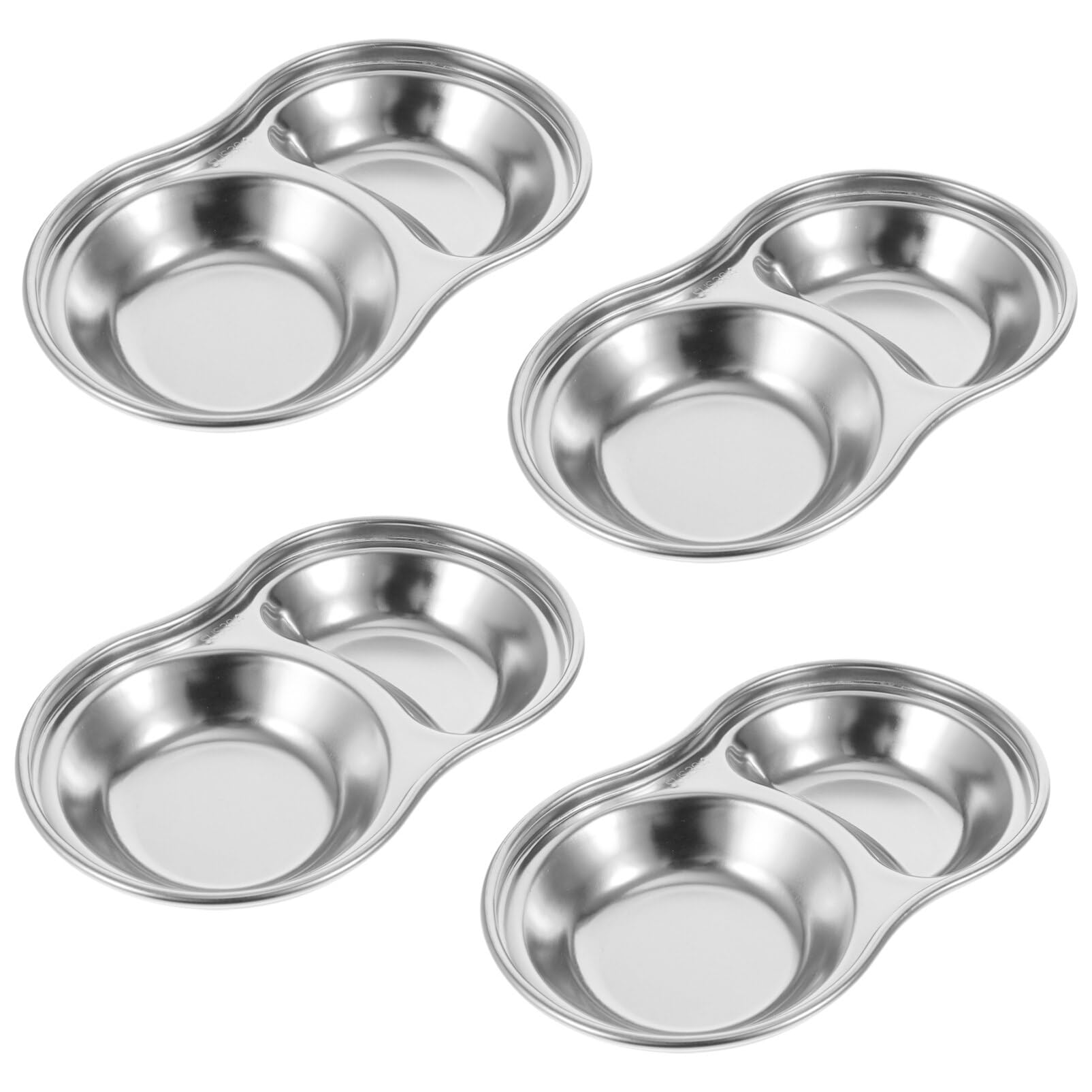 KALLORY 4pcs Stainless Steel Seasoning Plates Double Condiment Dishes for Bbq Picnics Restaurants Versatile Sauce Trays for Dipping and Serving