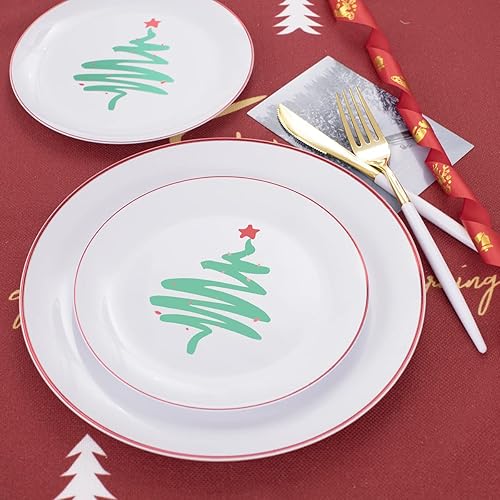 Miniatura 48 de LIYH 150 Pcs Plastic Christmas Dinnerware Set, Red Plastic Dinner Dessert Disposable Plates, Gold Silverware, Red Christmas Disposable Cups 10 OZ