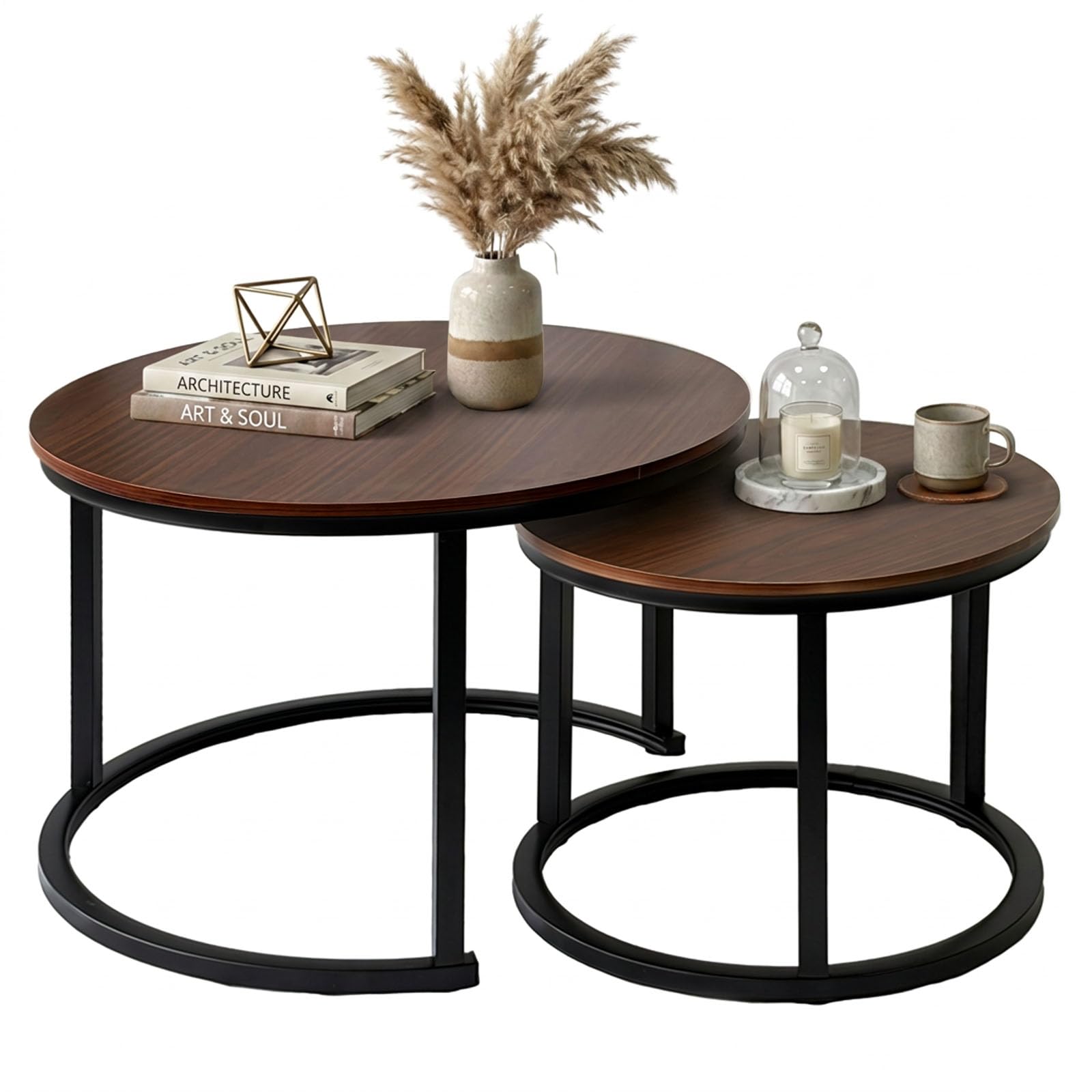 Yududu Round Nesting Coffee Tables Set of 2, Stacking End Side Table