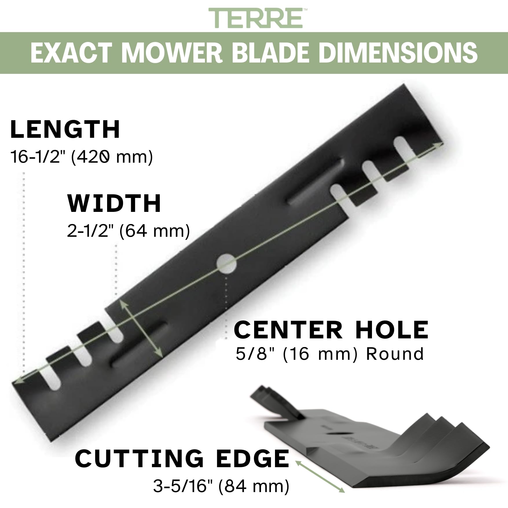 Terre Products - Paquete de 3 Cuchillas para cortacésped, Cubierta de 48 Pulgadas, Compatible con Gravely, Scag, Hustler, John Deere, Repuesto para 795757, 481706, 482461