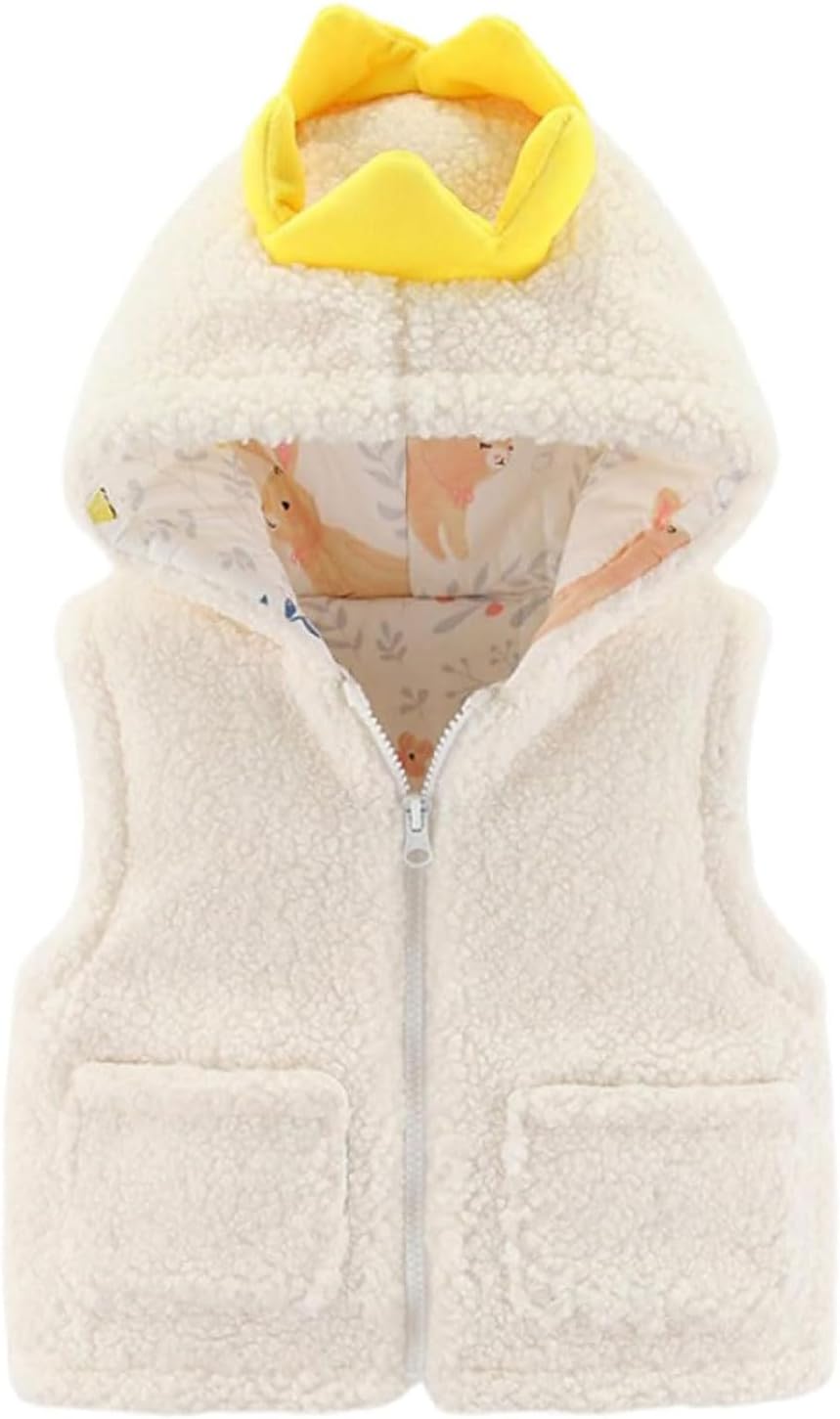 Toddler Winter Coat Faux Fur Sleeveless Jacket Soft Fleece Gilet Autumn Winter Outerwear Jackets with Small Ears Hooded Vest for Girl Boy