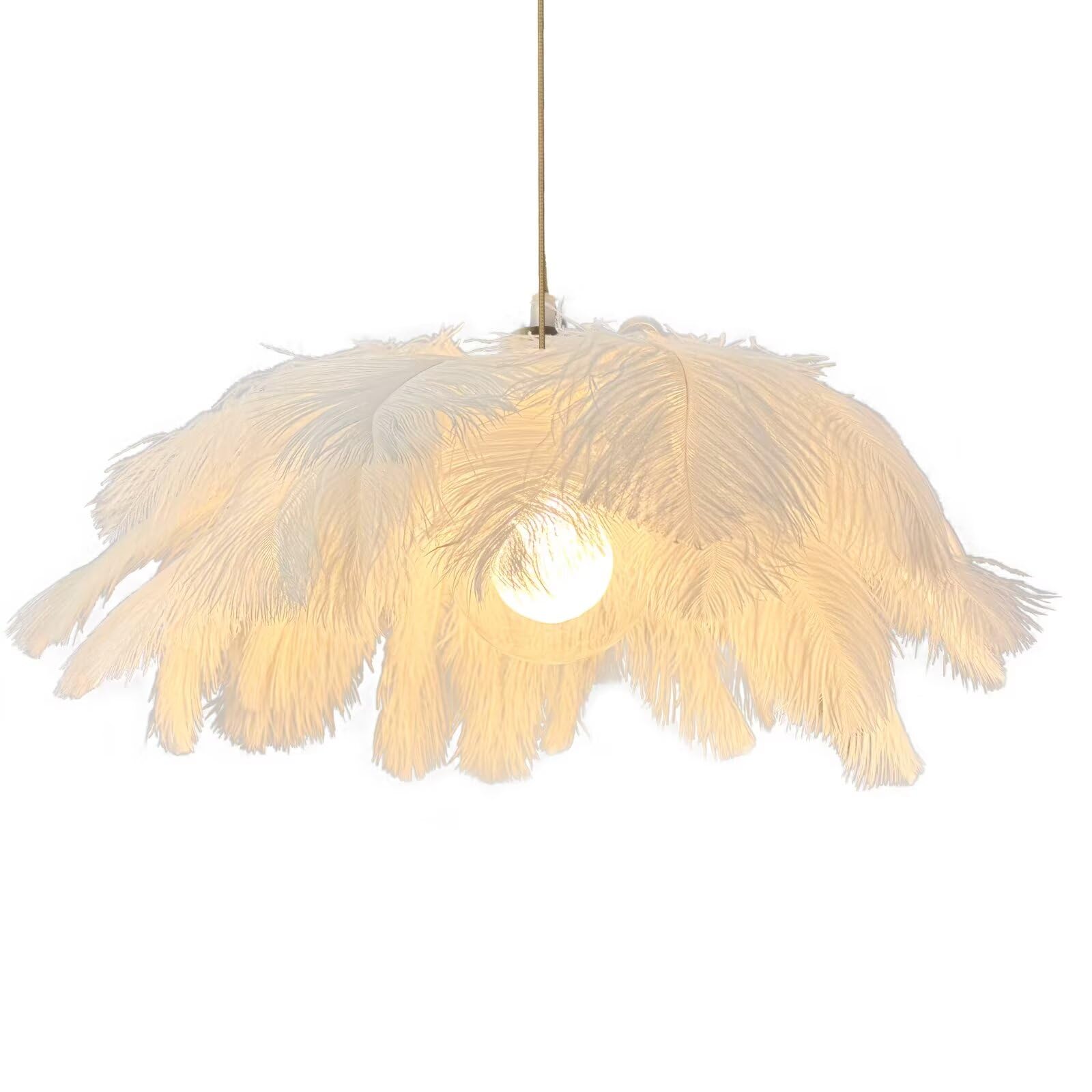 GUANSHAN Creative White Feather Pendant Light Light Simple Feather Lampshade Pendant Lamp Ceiling Light Ceiling Lamp Decorative Chandelier for Bedroom, Stairs, Dining Room