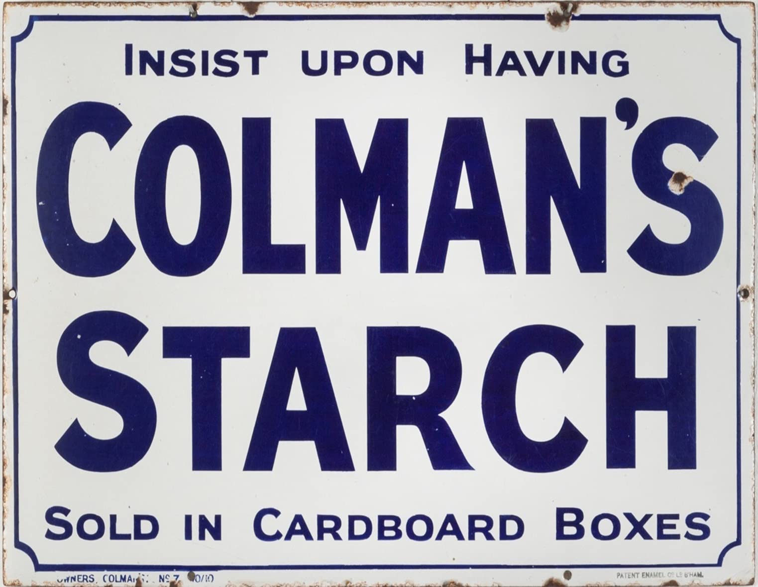 BigBazza Vintage Advertising Wall Tin Plaque 20x15cm - Pub Shed Bar Man Cave Home Bedroom Office Kitchen Gift Metal Sign - Retro Advert Colmans Starch inspired Blue White Text Cardboard Boxes