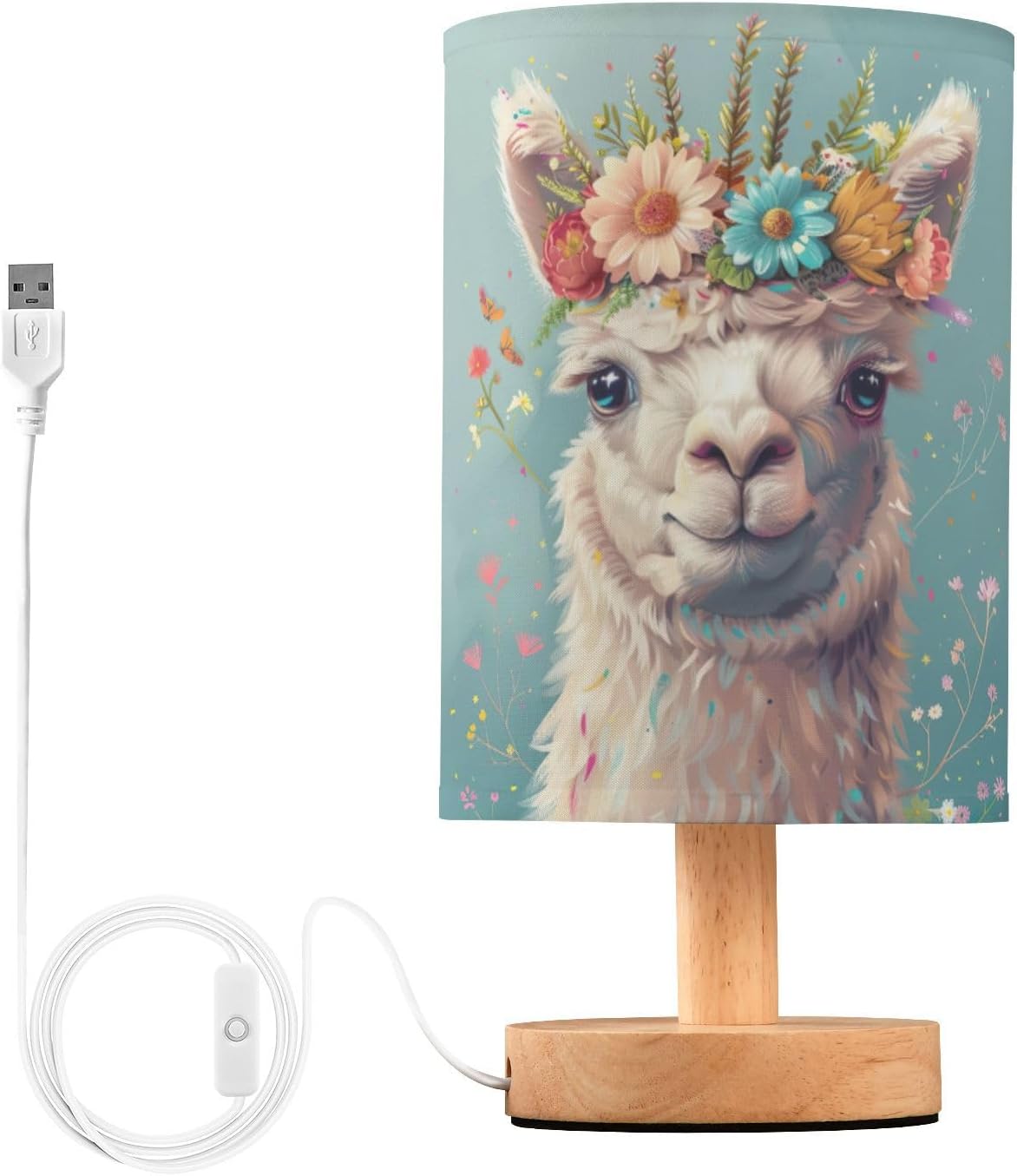 Cute White Alpaca LED Table Lamp - Modern Minimalist Bedside Lamp with Round Flaxen Fabric Shade for Nightstand, Perfect for Bedroom Ambiance