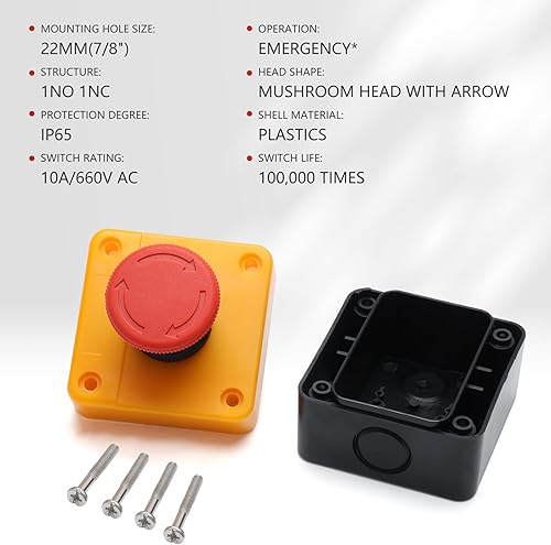 Miniatura 9 de APIELE Interruptor de botón de parada de emergencia de 0.866 in 2NC de hongo rojo 600V 10 Amp XB2-02ZS