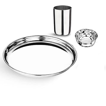 LiMETRO STEEL modern Pack of 3 Stainless STEEL Dinner Set (steel)