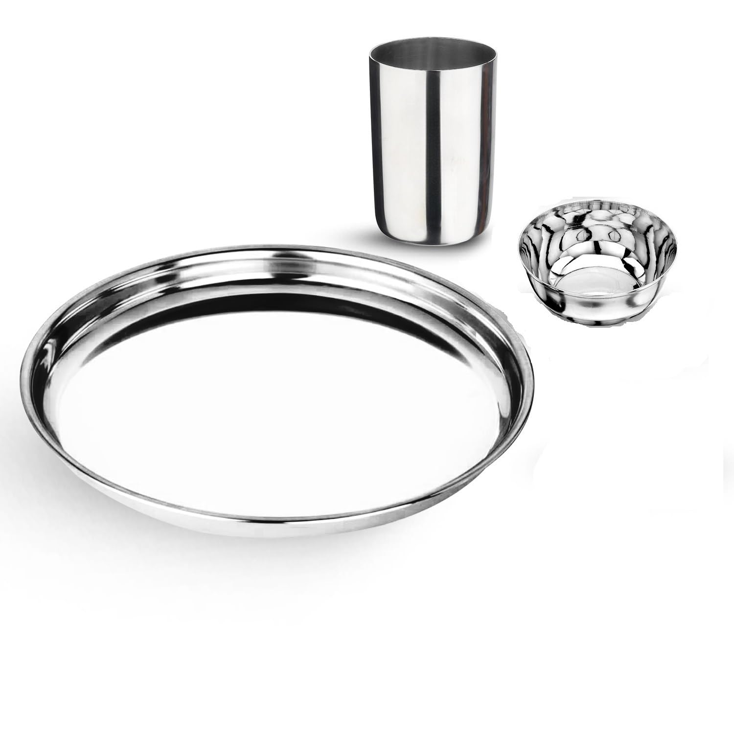 LiMETRO STEEL modern Pack of 3 Stainless STEEL Dinner Set (steel)