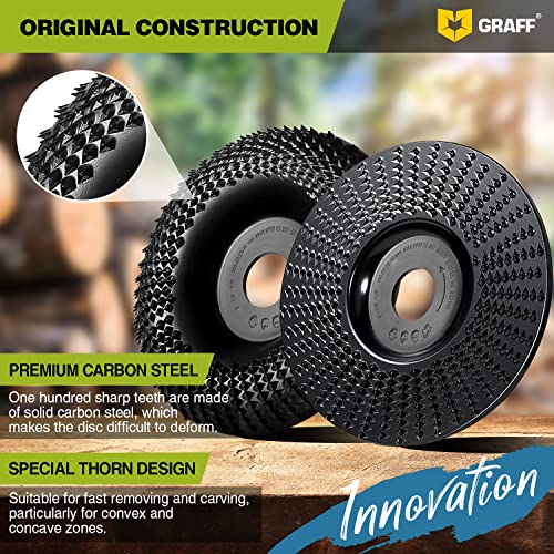 GRAFF Premium Wood Carving Disc 4 Inch for Angle Grinder - Set Shaping and Grinding Wheel for Wood, Drywall, Chipboard, Plastic - Woodworking Angle Grinder Attachment with 7/8" - 5/8" Arbor - Thumbnail 4