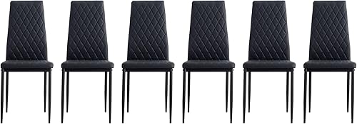 Miniatura 7 de LIADTOP Juego de 6 sillas de cuero sintético modernas tapizadas con patas de metal estables, para comedor, cocina, restaurante, color negro